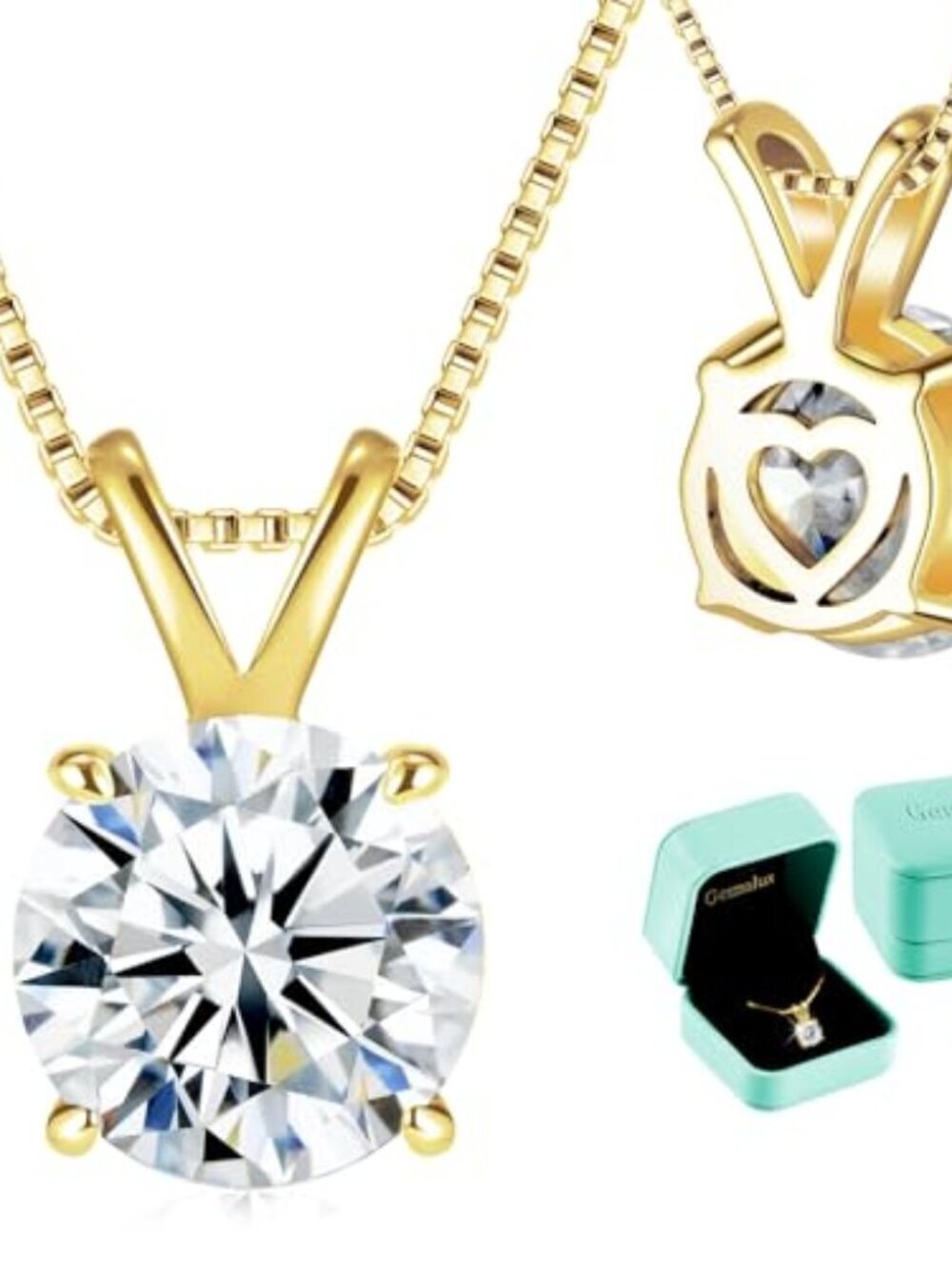 🆕 Gemalux Moissanite Solitaire Necklace for Women, 1-3 Carat Lab Created